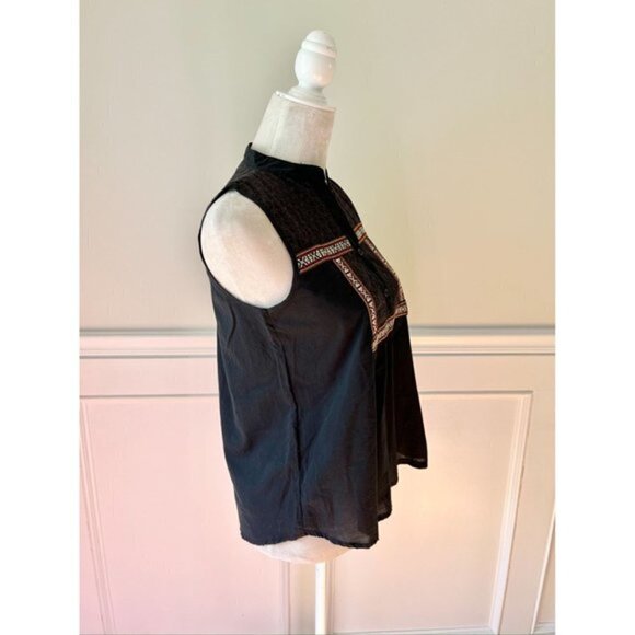 Voile Cotton Blend Embroidered Sleeveless Blouse Top S - Picture 3 of 4